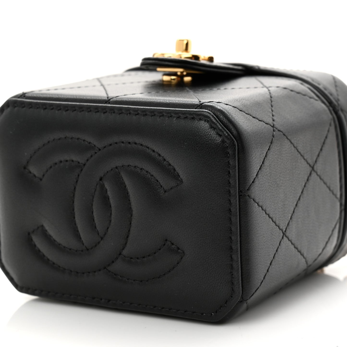 Lambskin Quilted Vanity Clutch With Chain  Black