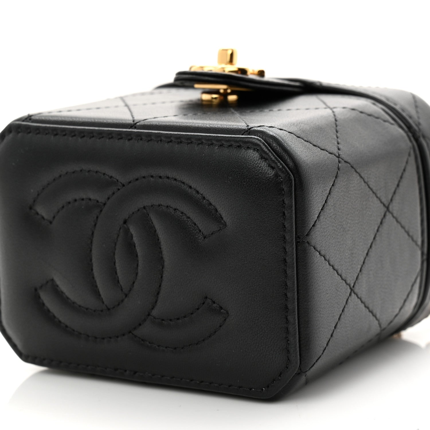 Chanel Lambskin Quilted Vanity Clutch With Chain  Black 10 of 10