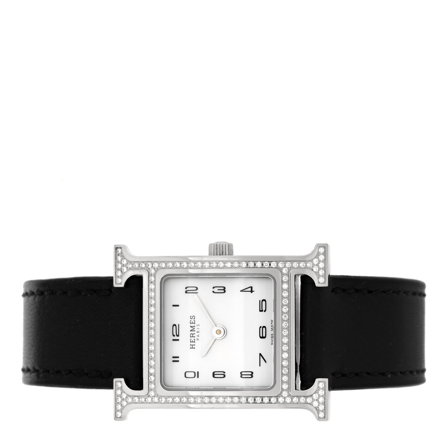 Stainless Steel Barenia Diamond Bezel Mother of Pearl 21mm Heure H Hour Quartz Watch Noir