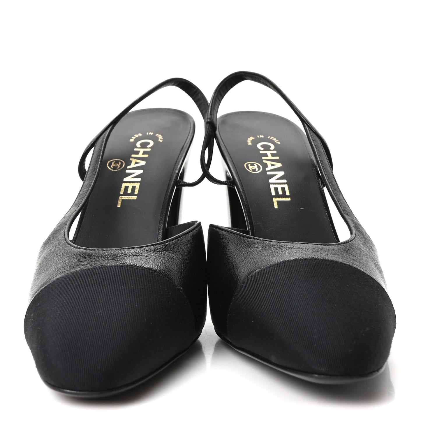 Lambskin Grosgrain Cap Toe CC Slingback Pumps 38.5 Black