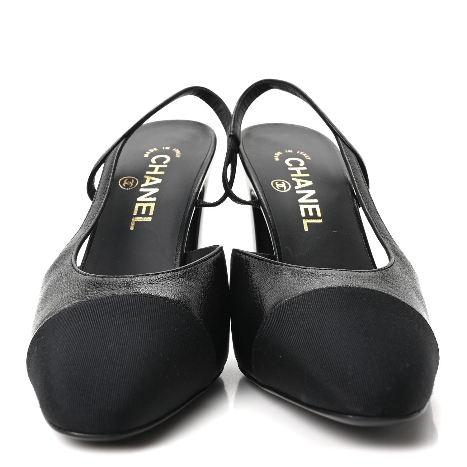 Chanel Lambskin Grosgrain Cap Toe CC Slingback Pumps 38.5 Black 3 of 9