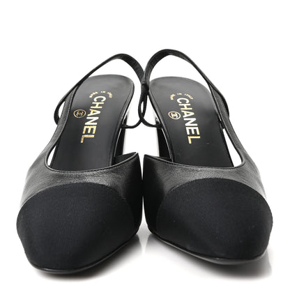 Chanel Lambskin Grosgrain Cap Toe CC Slingback Pumps 38.5 Black 3 of 9