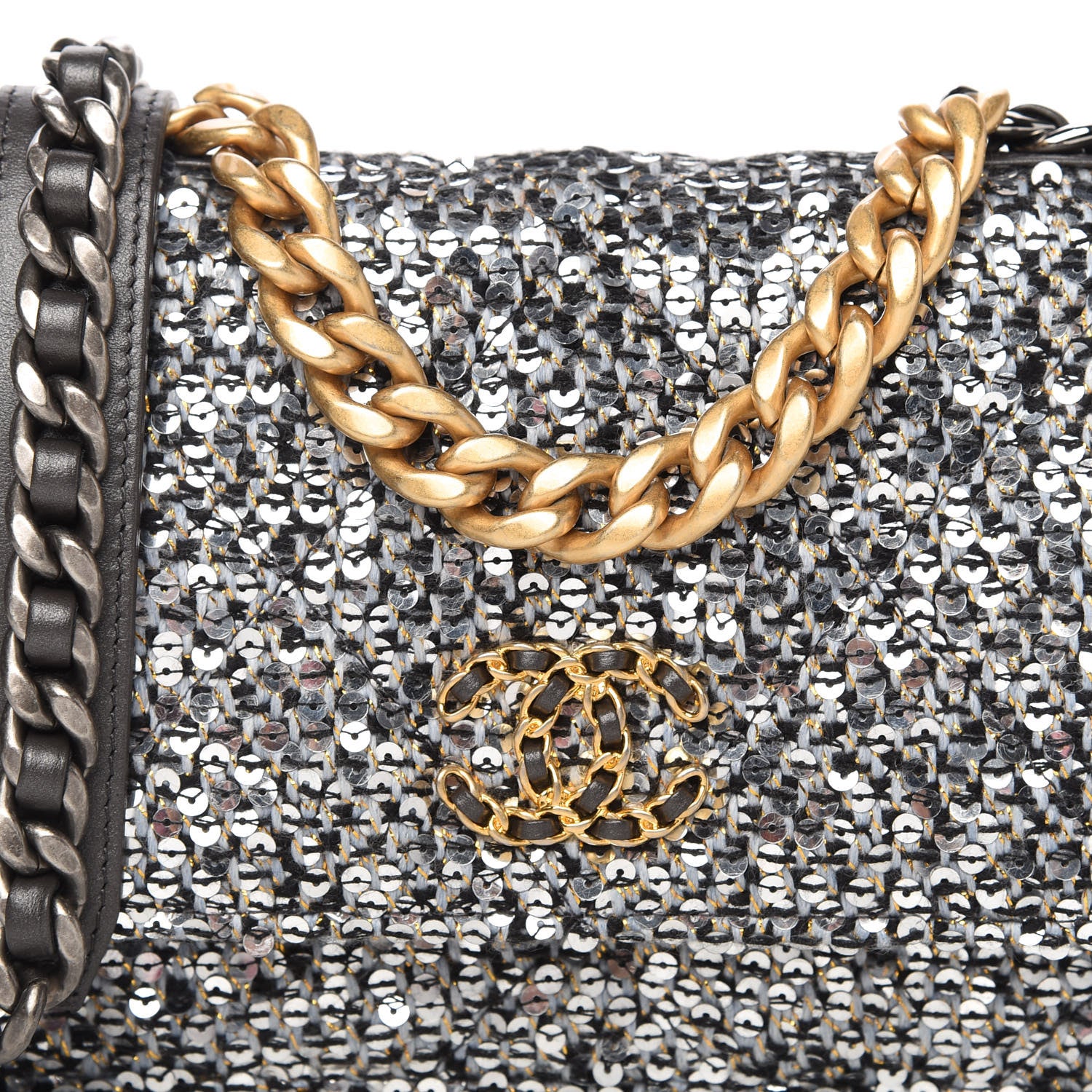 Chanel Sequin Quilted Chanel 19 Wallet On Chain WOC Silver 11 of 12