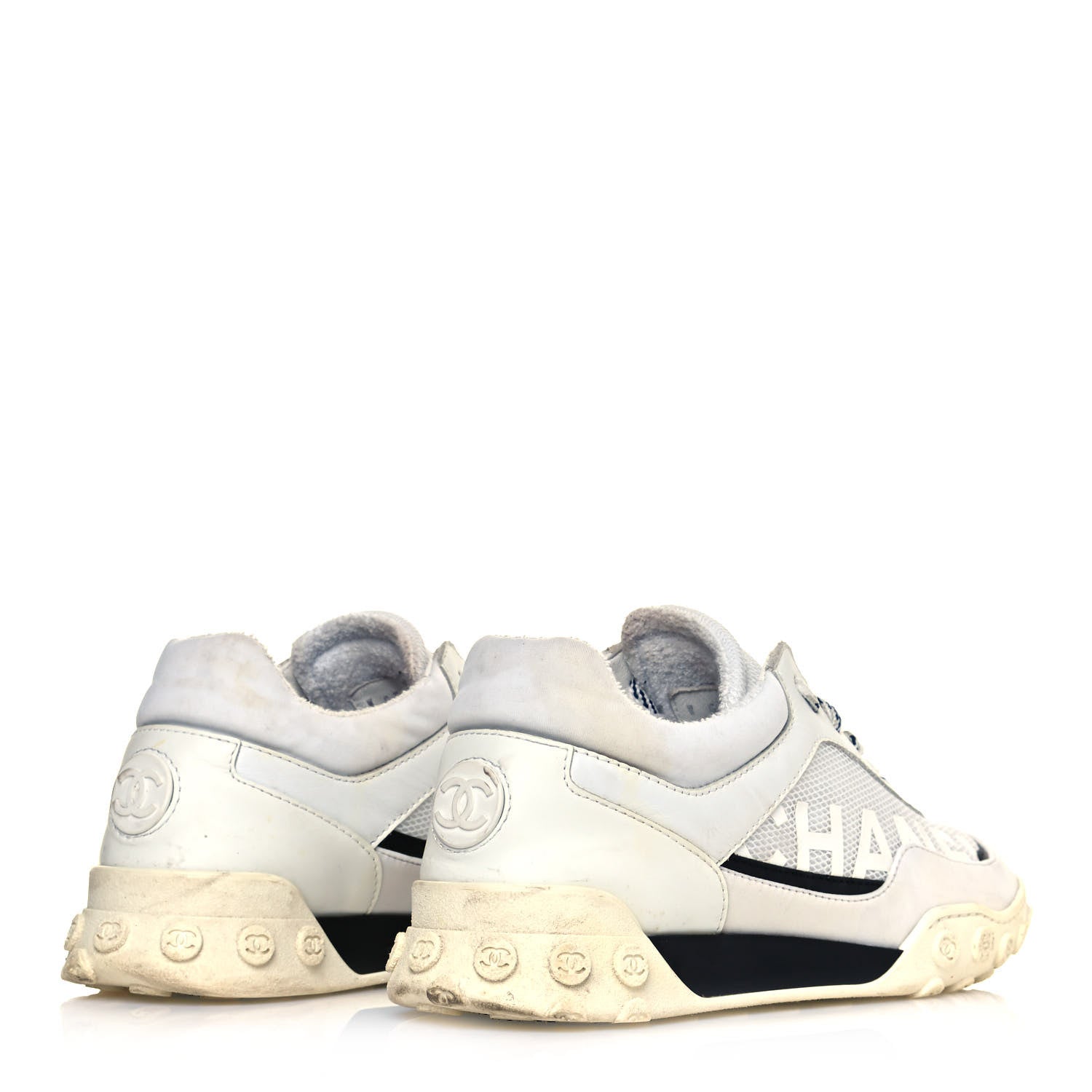 Chanel Calfskin Mesh Lycra Womens Logo Sneakers 39 White 4 of 7