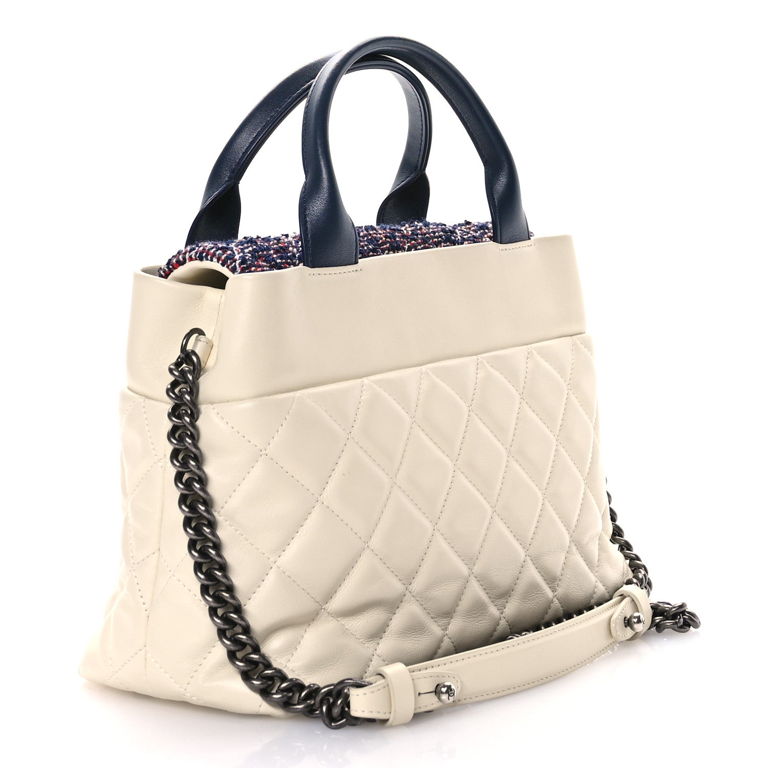 Chanel Calfskin Tweed Quilted Small Tote White Multicolor 3 of 10