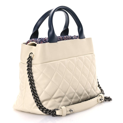Chanel Calfskin Tweed Quilted Small Tote White Multicolor 3 of 10