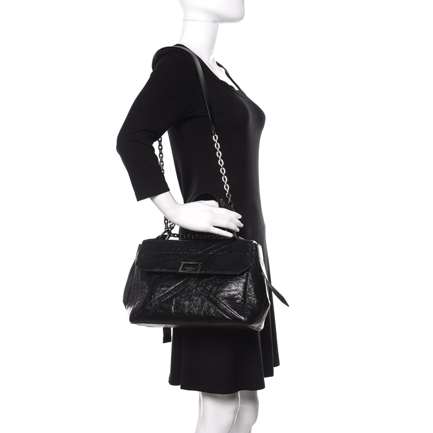 Creased Patent Calfskin Medium ID Flap Black
