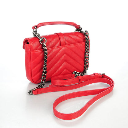 Saint Laurent Sheepskin Matelasse Chevron Monogram College Chain Wallet New Red 3 of 7