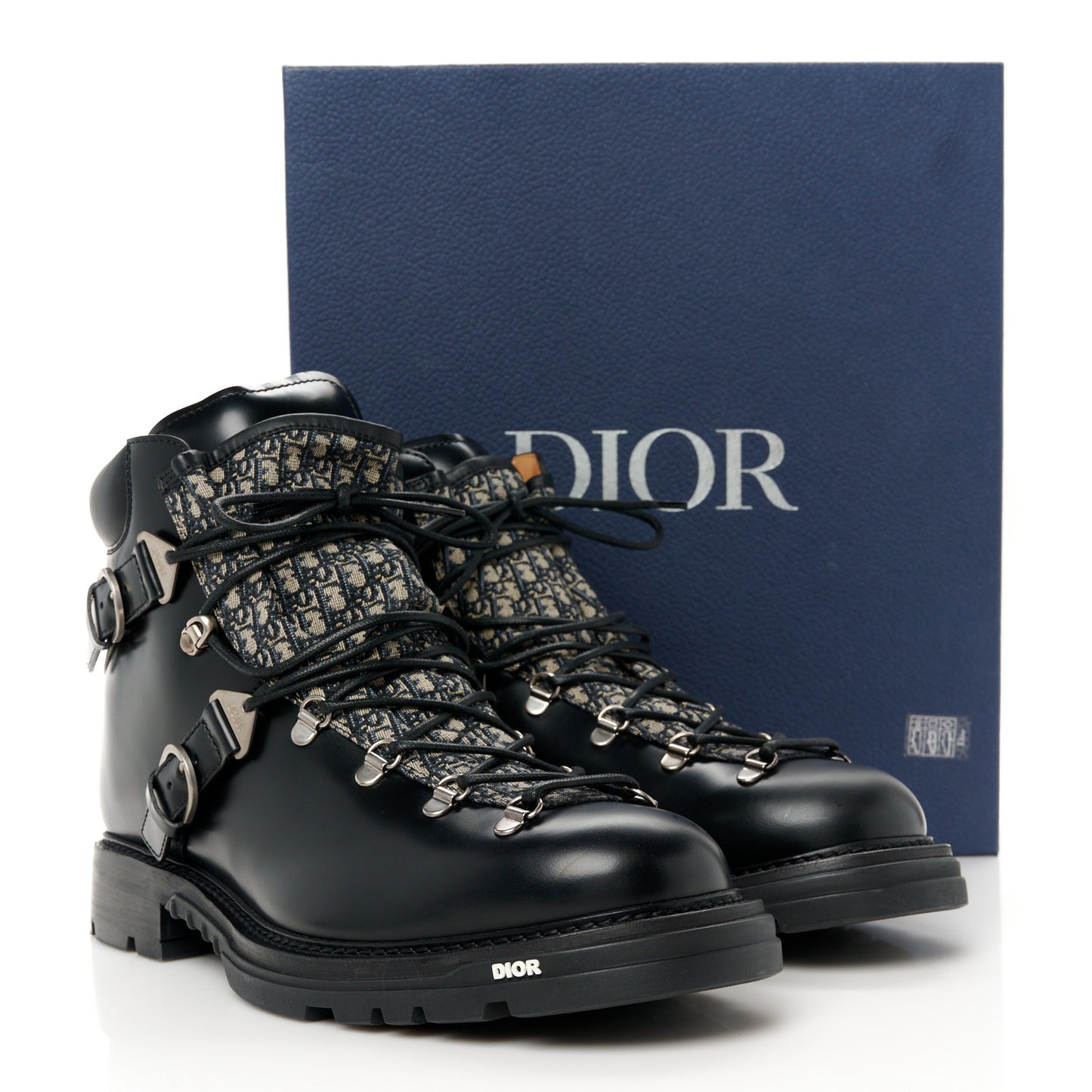 Oblique Calfskin Mens Explorer II Buckle Hiking Boots 45 Black Blue