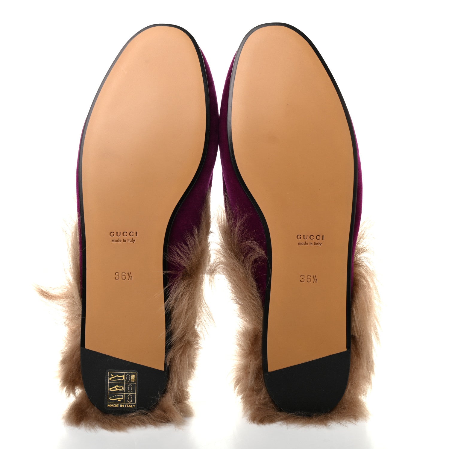 Gucci Velvet Fur Womens Princetown Slippers 36.5 Fucsia Violet Cyclamen Natural 5 of 7