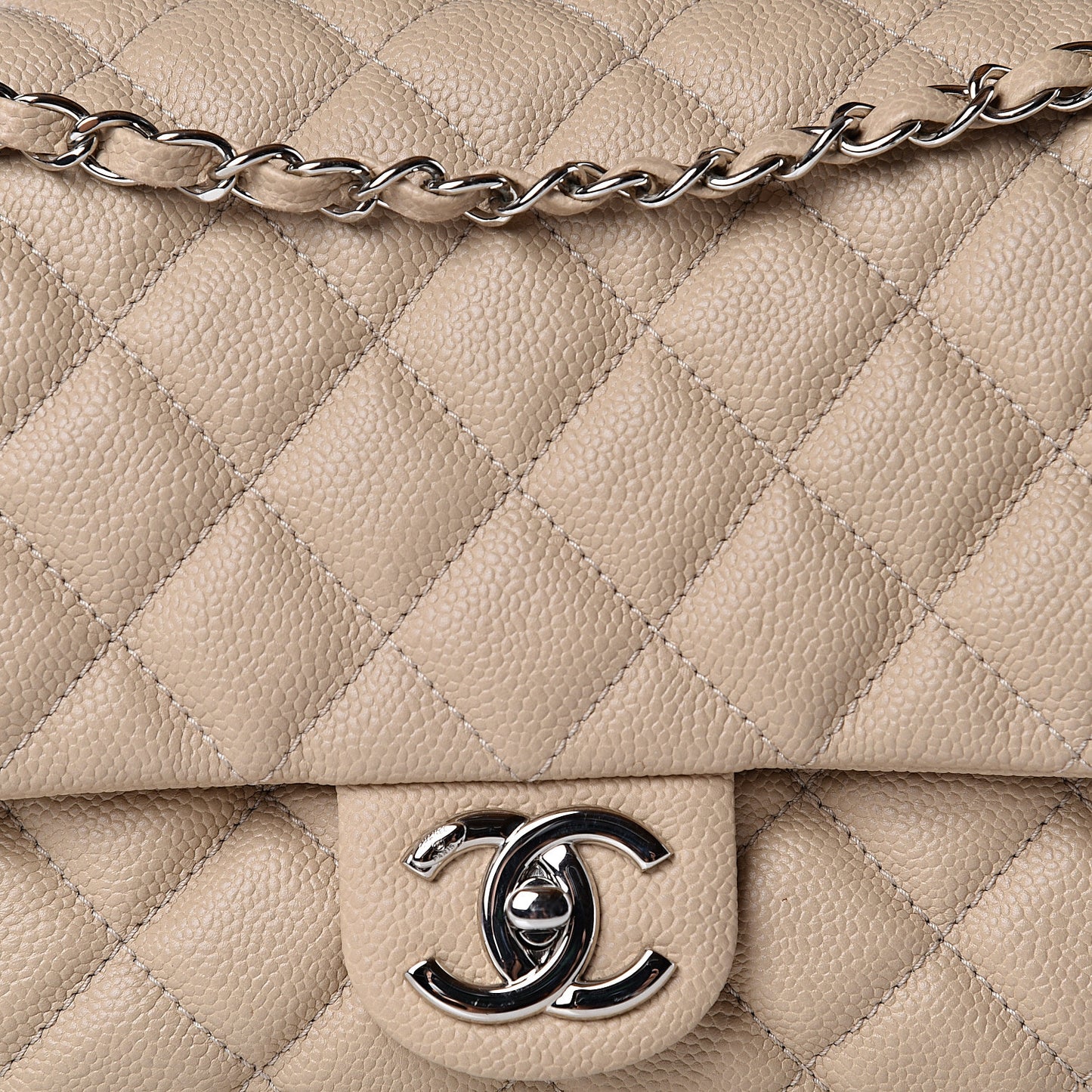 Caviar Quilted Jumbo Easy Flap Beige