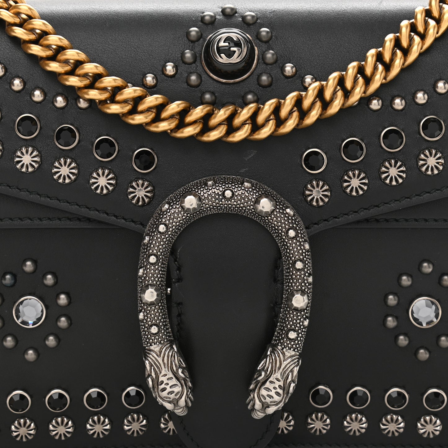 Calfskin Studded Small Dionysus Shoulder Bag Black