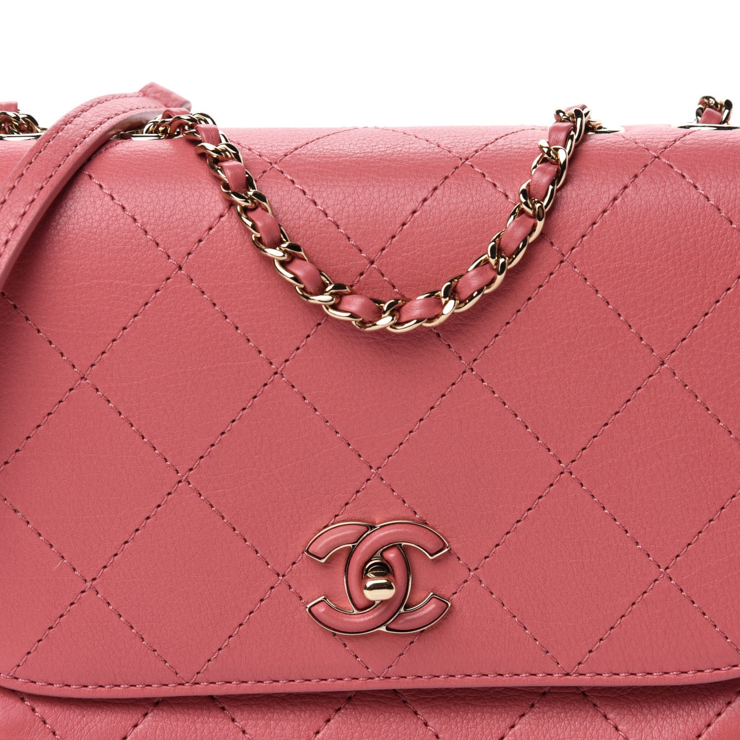 Calfskin Stitched Small Flap Bag Pink