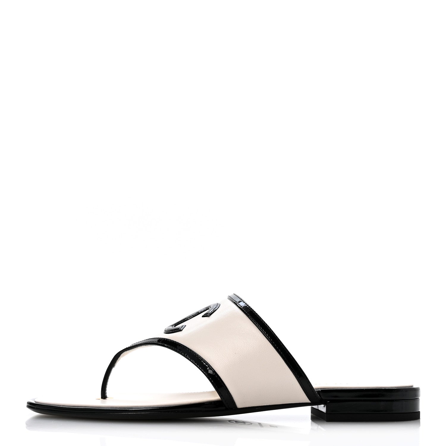 Chanel Lambskin Patent Calfskin CC Thong Sandals 39 White Black 1 of 10
