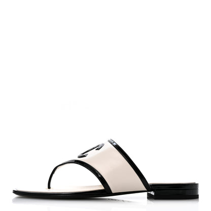 Chanel Lambskin Patent Calfskin CC Thong Sandals 39 White Black 1 of 10