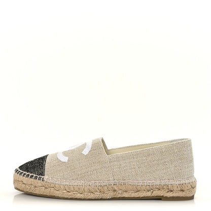 Chanel Toile Sequin CC Espadrilles 39 Beige Black 1 of 8