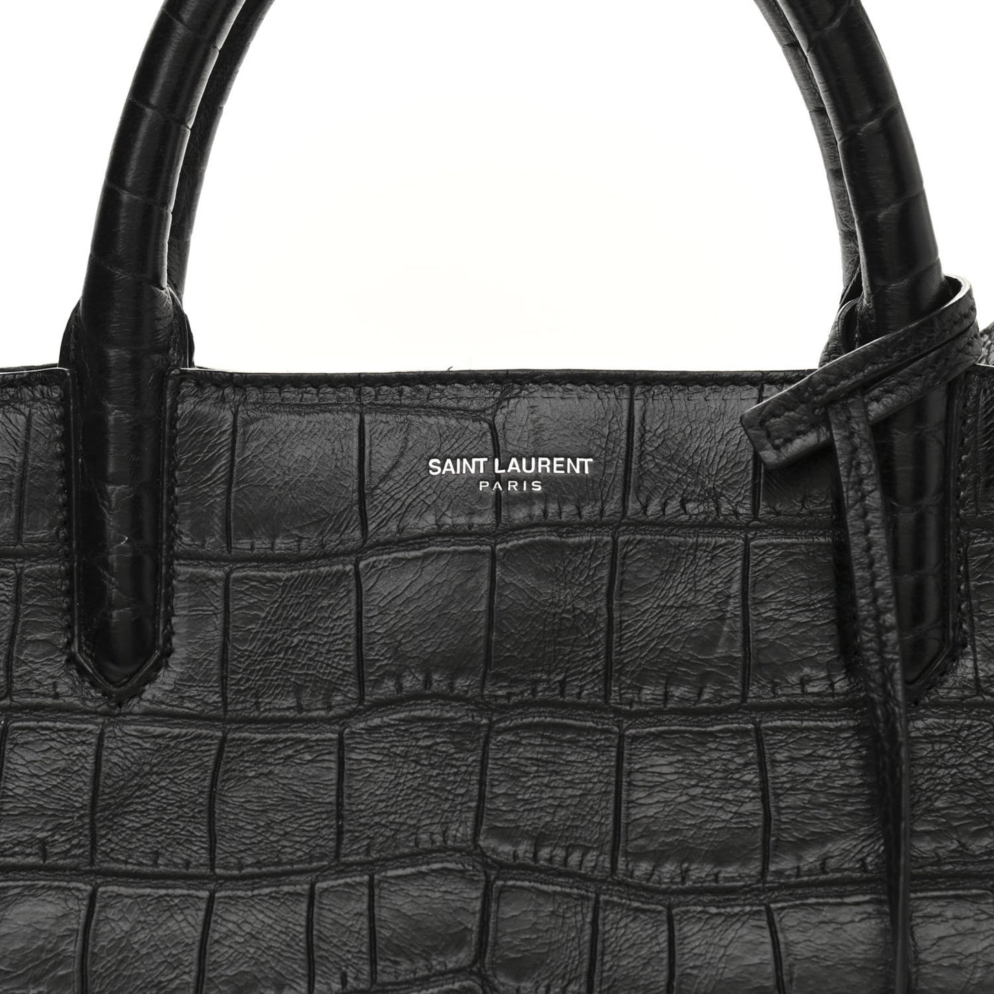 Calfskin Crocodile Embossed Small Cabas Rive Gauche Black