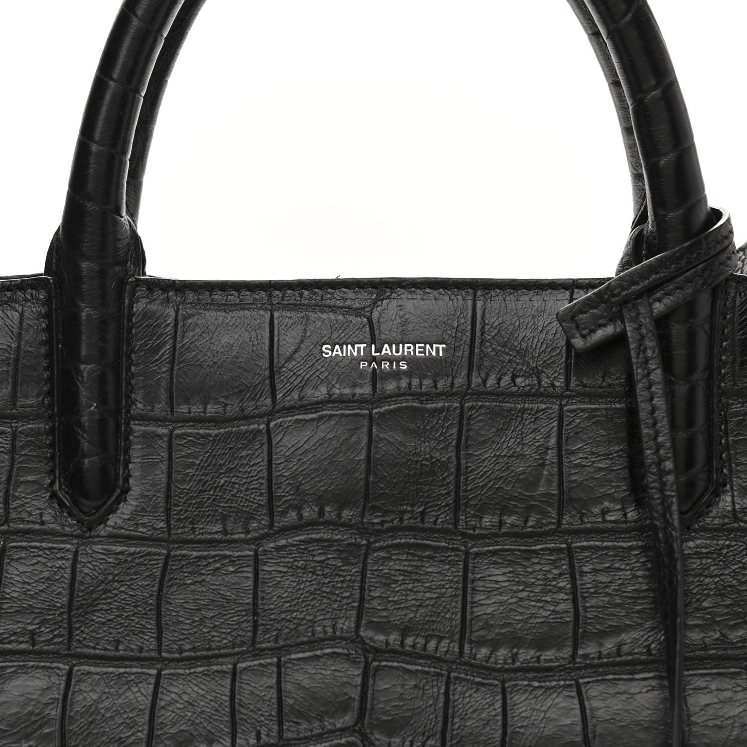 Saint Laurent Calfskin Crocodile Embossed Small Cabas Rive Gauche Black 7 of 10