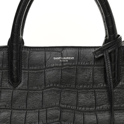 Saint Laurent Calfskin Crocodile Embossed Small Cabas Rive Gauche Black 7 of 10
