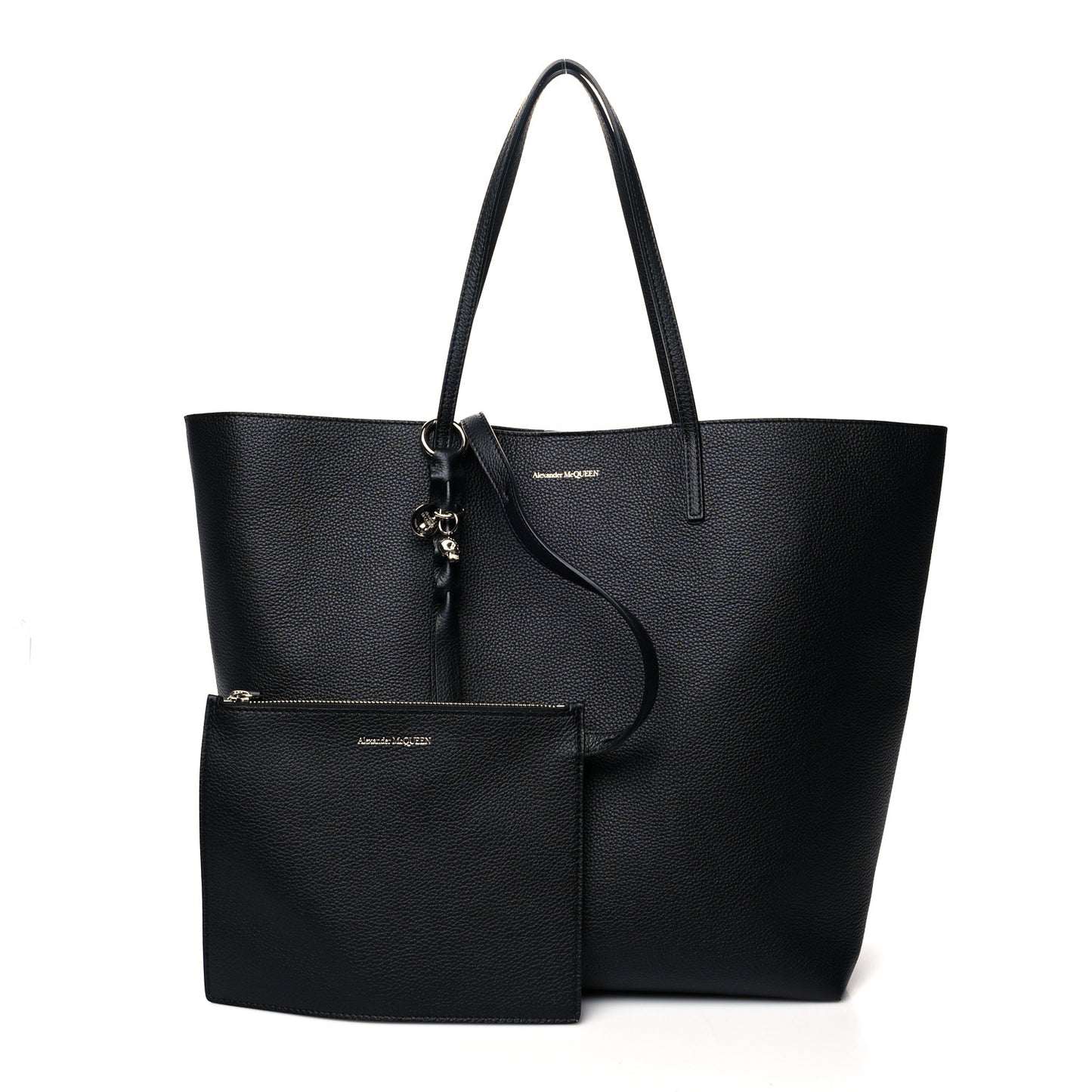 Grained Calfskin Skull Open Shopper Tote Black