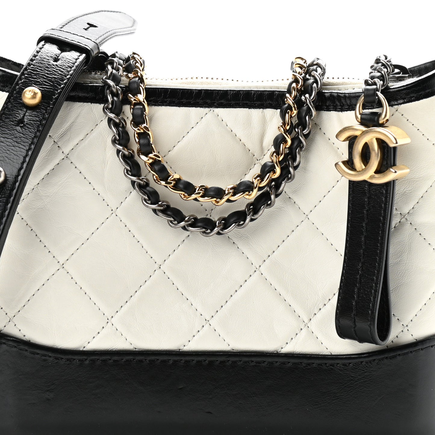 Aged Calfskin Quilted Small Gabrielle Hobo Black White