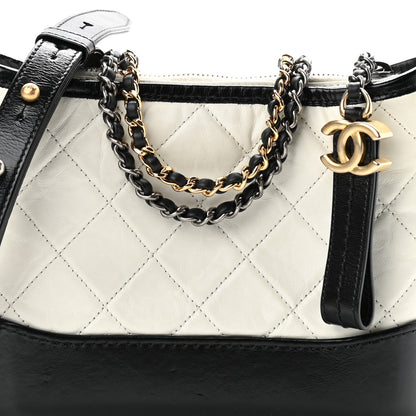 Chanel Aged Calfskin Quilted Small Gabrielle Hobo Black White 8 of 10