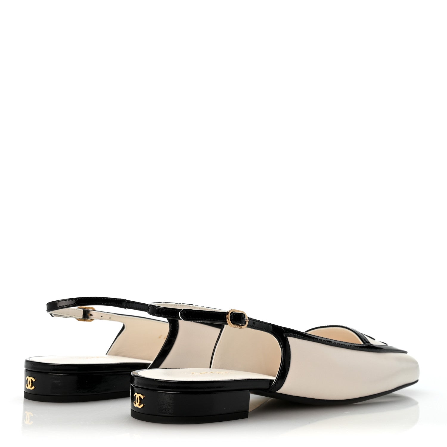 Chanel Lambskin Patent Calfskin CC Slingback Flats 40 White Black 5 of 10