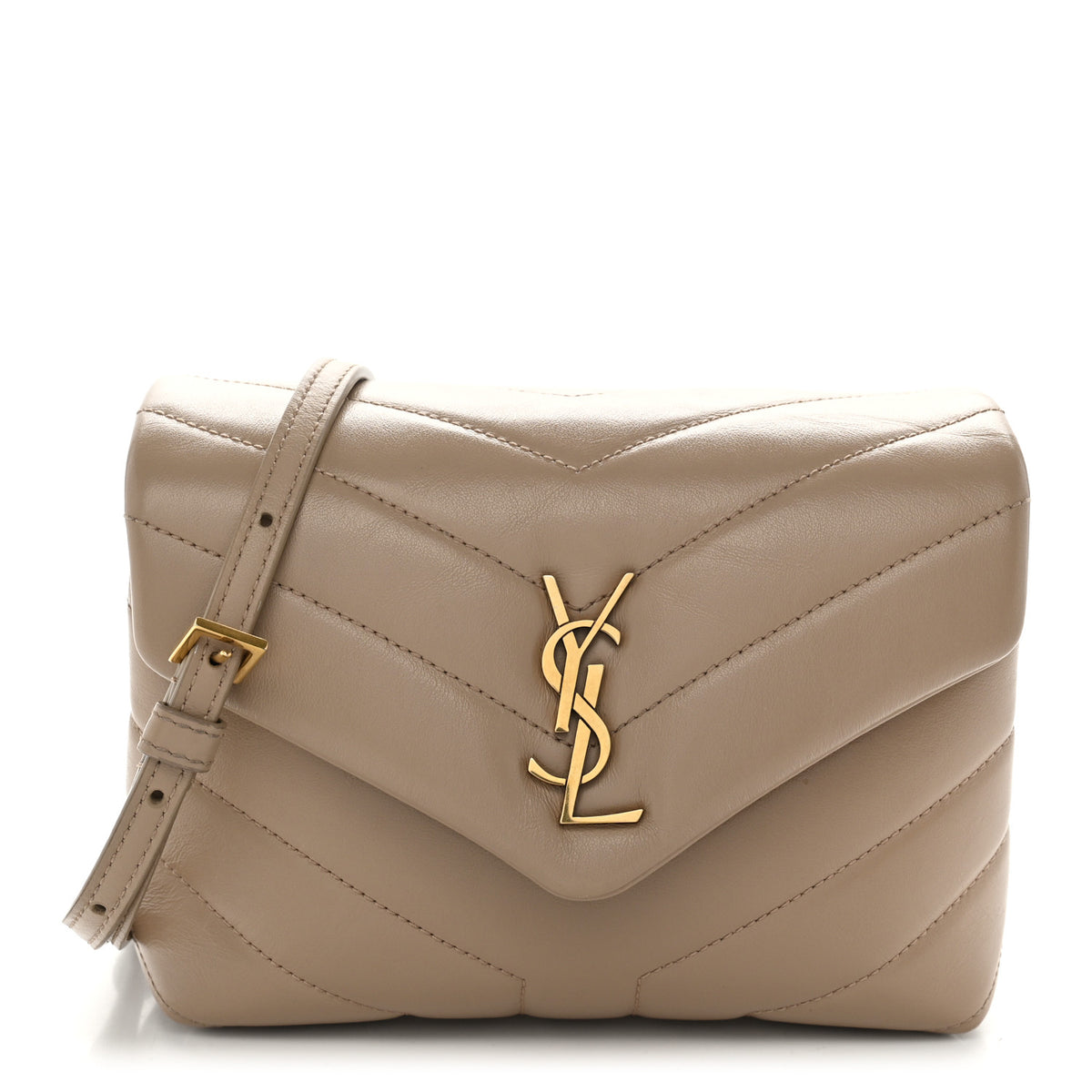 Saint Laurent Calfskin Y Quilted Monogram Toy Loulou Crossbody Bag Dark Beige 1 of 10