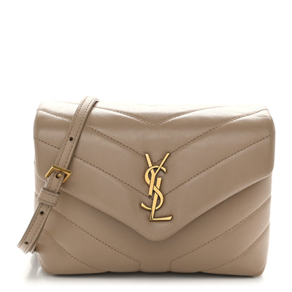 Saint Laurent Calfskin Y Quilted Monogram Toy Loulou Crossbody Bag Dark Beige 1 of 10