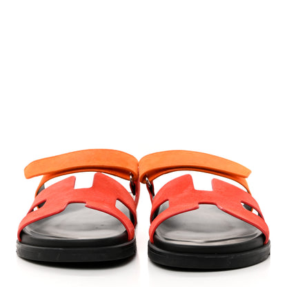 Hermes Suede Goatskin Womens Chypre Sandals 41 Rouge Ecarlate Sunset 2 of 14