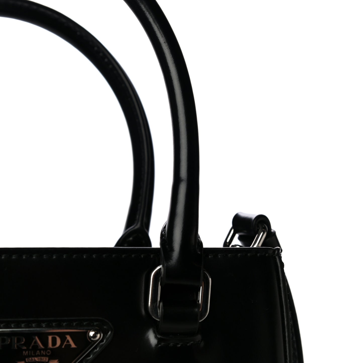 Spazzolato Triangle Small Double Handle Crossbody Tote Black