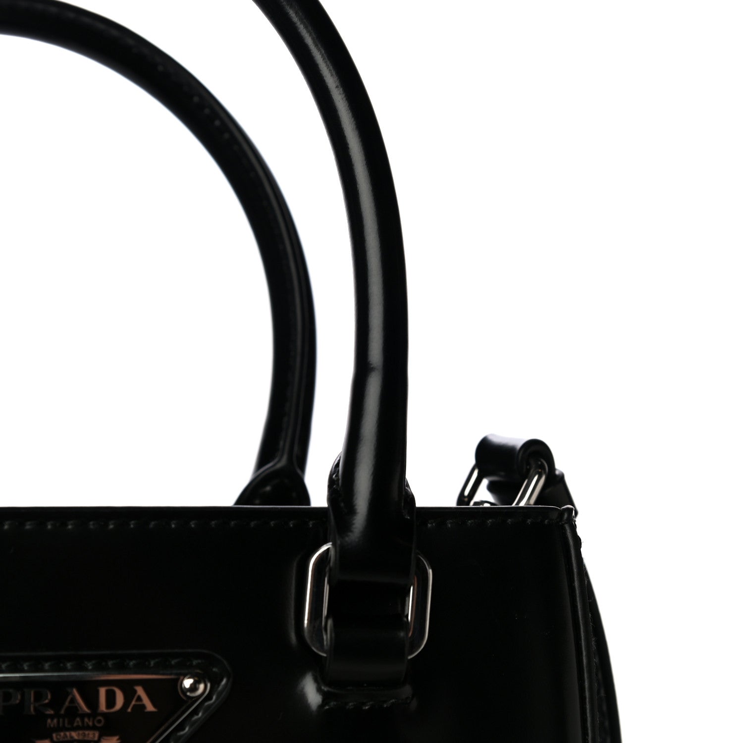 Prada Spazzolato Triangle Small Double Handle Crossbody Tote Black 12 of 14