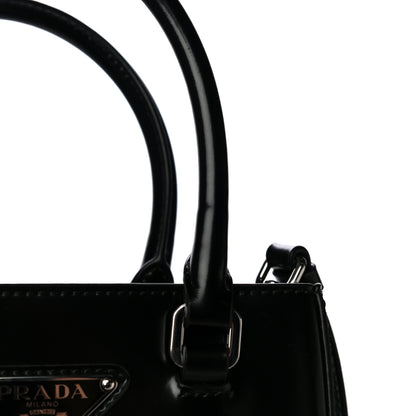 Prada Spazzolato Triangle Small Double Handle Crossbody Tote Black 12 of 14