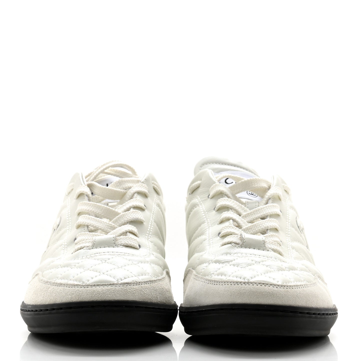 Shiny Calfskin Suede Quilted CC Logo Sneakers 36.5 White