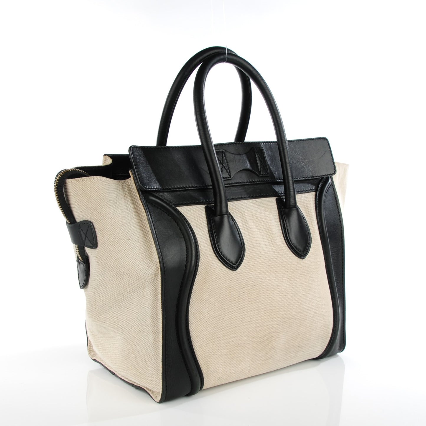 Smooth Calfskin Linen Mini Bi-Color Luggage Natural Black