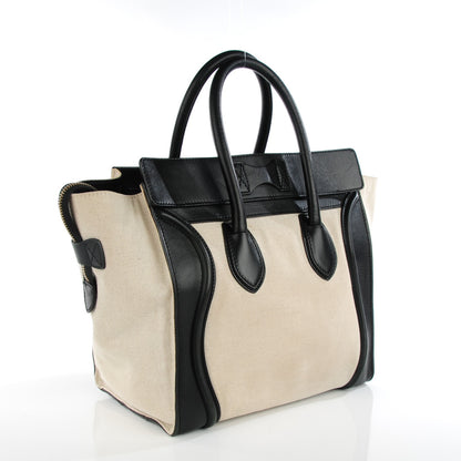 Celine Smooth Calfskin Linen Mini Bi-Color Luggage Natural Black 3 of 8