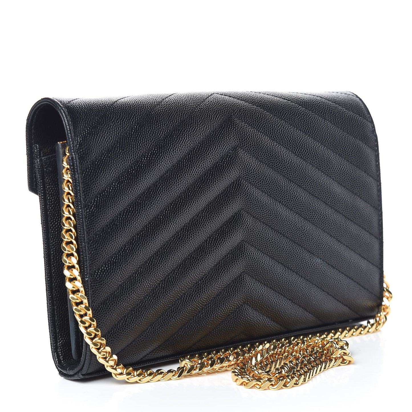 Grain De Poudre Matelasse Chevron Monogram Chain Wallet Black