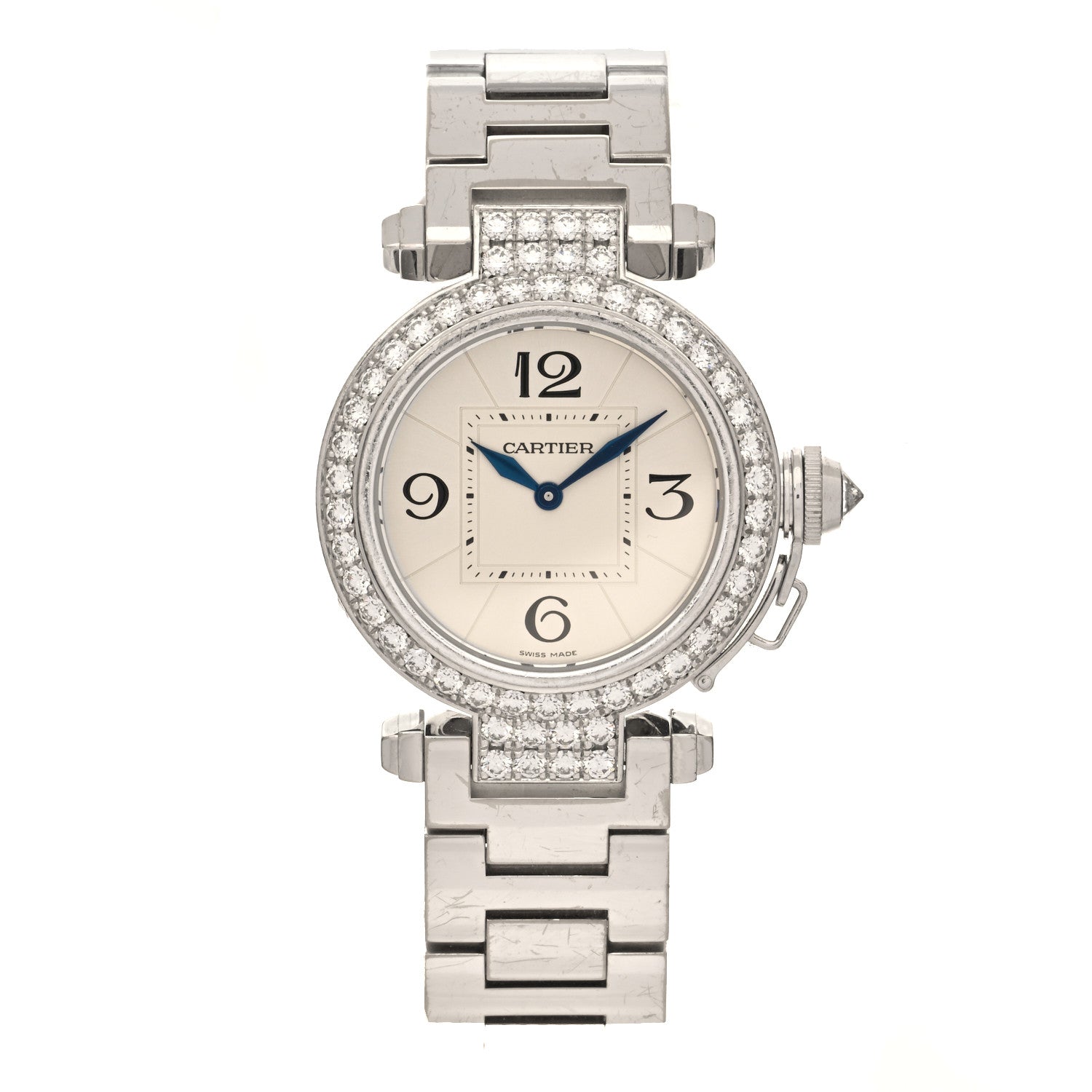 Cartier 18K White Gold Diamond Bezel 32mm Pasha C Quartz Watch 1 of 4