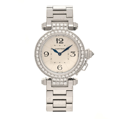 Cartier 18K White Gold Diamond Bezel 32mm Pasha C Quartz Watch 1 of 4