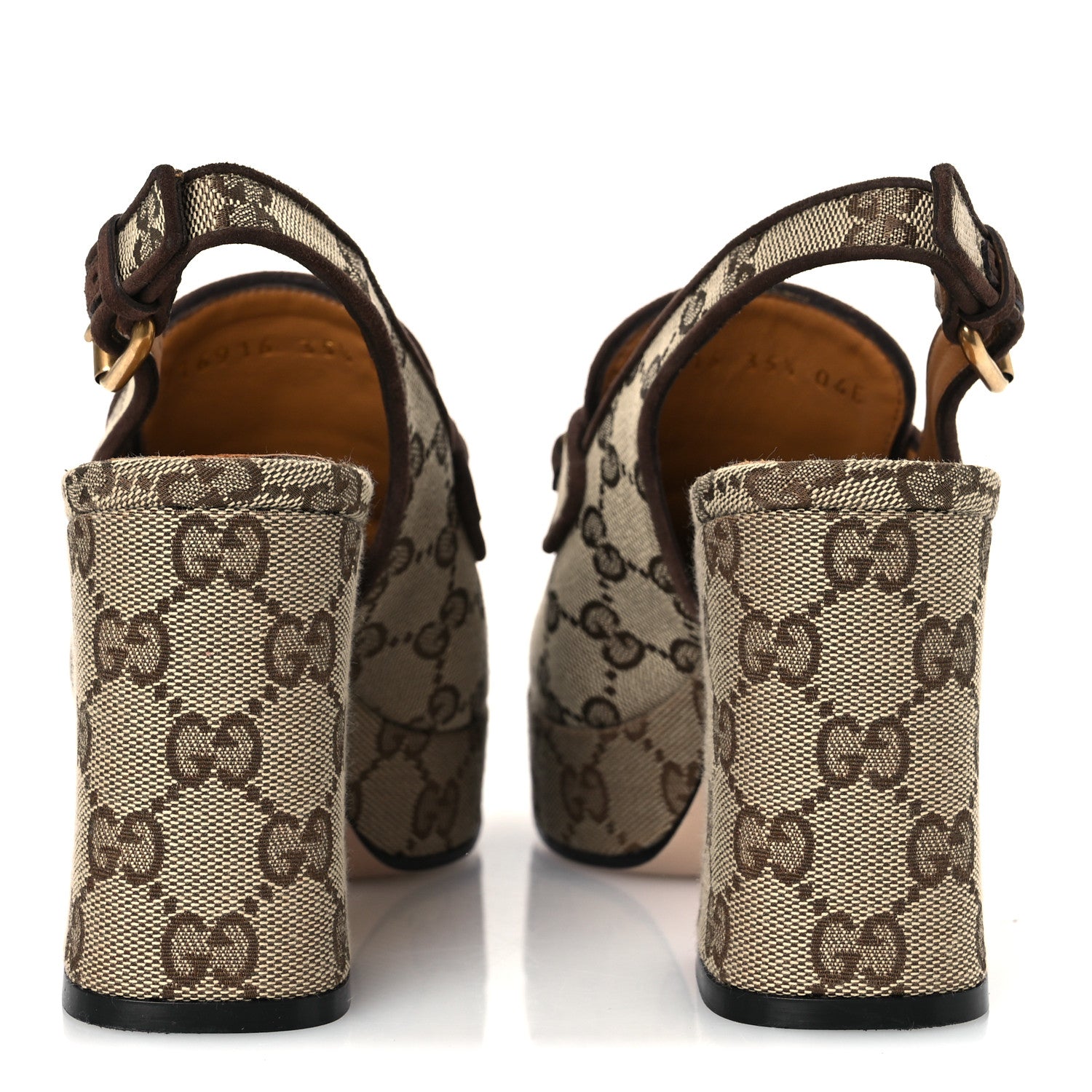 Gucci Monogram Kid Scamosciato Horsebit Platform 25/85mm Slingback Mules 35.5 Beige Ebony New Acero 6 of 12