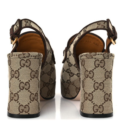 Gucci Monogram Kid Scamosciato Horsebit Platform 25/85mm Slingback Mules 35.5 Beige Ebony New Acero 6 of 12