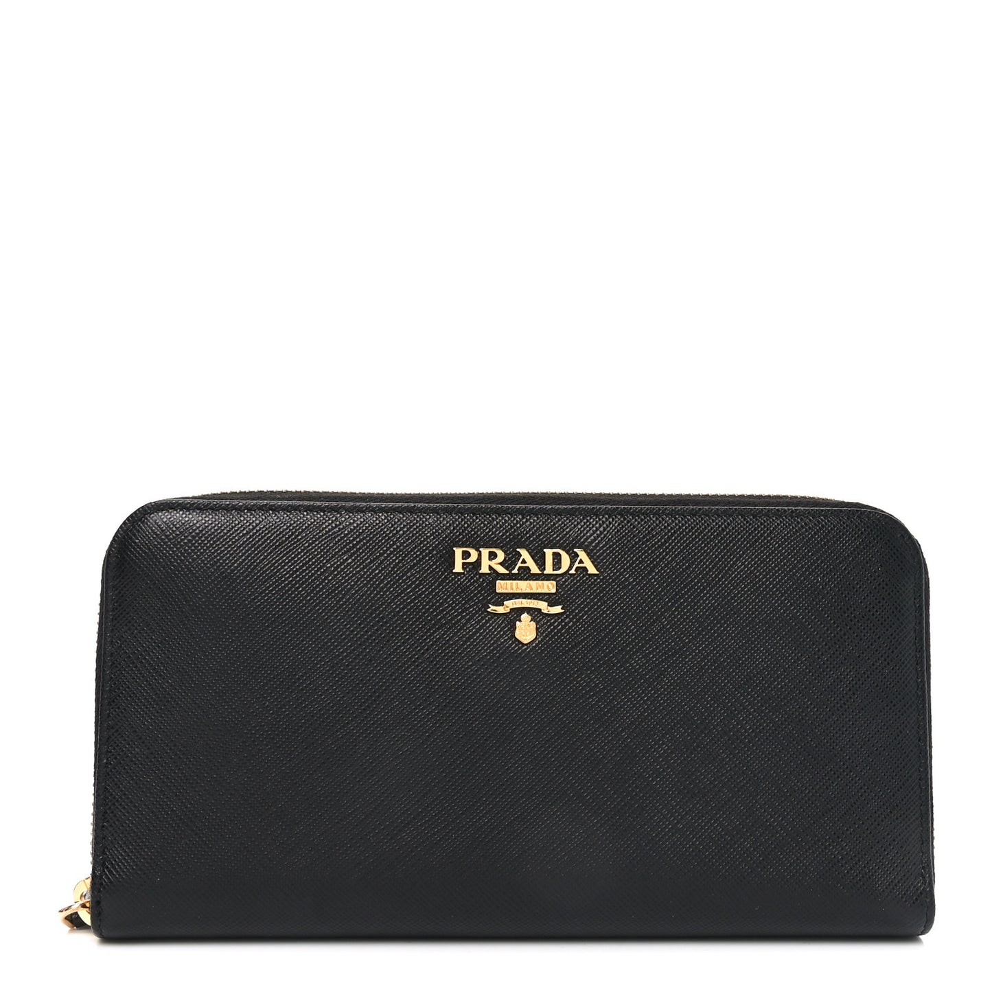 Saffiano Metal Zip Around Wallet Black