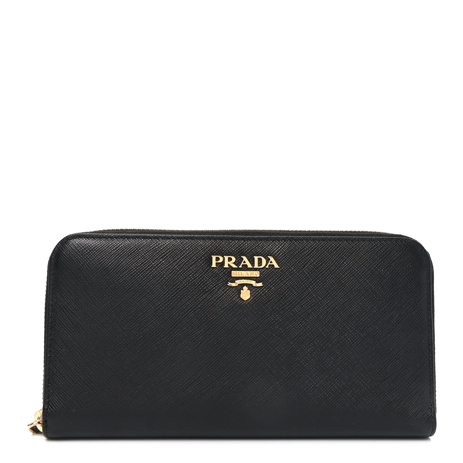 Prada Saffiano Metal Zip Around Wallet Black 1 of 7