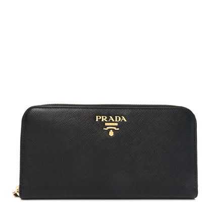 Prada Saffiano Metal Zip Around Wallet Black 1 of 7