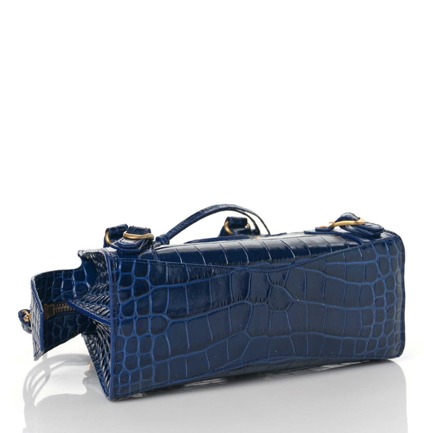 Balenciaga Shiny Supple Calfskin Crocodile Embossed Neo Classic Gold Hardware Mini City Navy 4 of 8