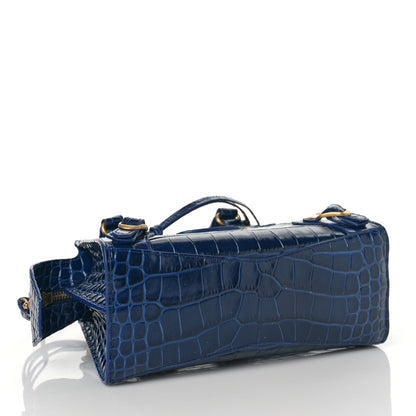 Balenciaga Shiny Supple Calfskin Crocodile Embossed Neo Classic Gold Hardware Mini City Navy 4 of 8