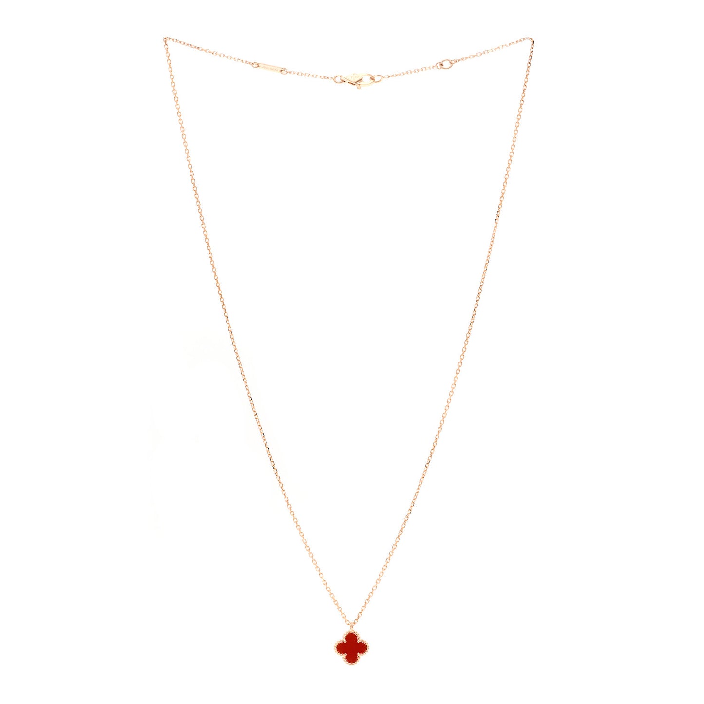 18K Rose Gold Carnelian Sweet Alhambra Pendant Necklace