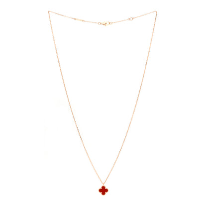 Van Cleef & Arpels 18K Rose Gold Carnelian Sweet Alhambra Pendant Necklace 3 of 6