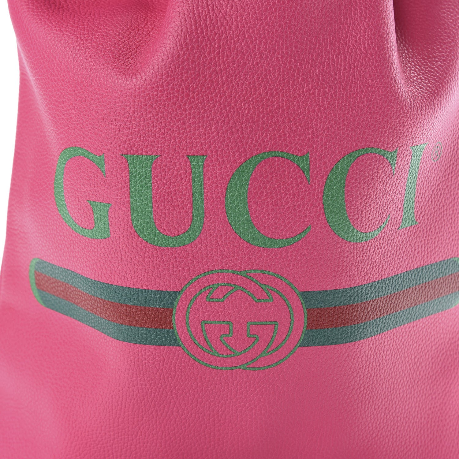 Gucci Grained Calfskin Logo Drawstring Backpack Box Pink Green Black 9 of 9