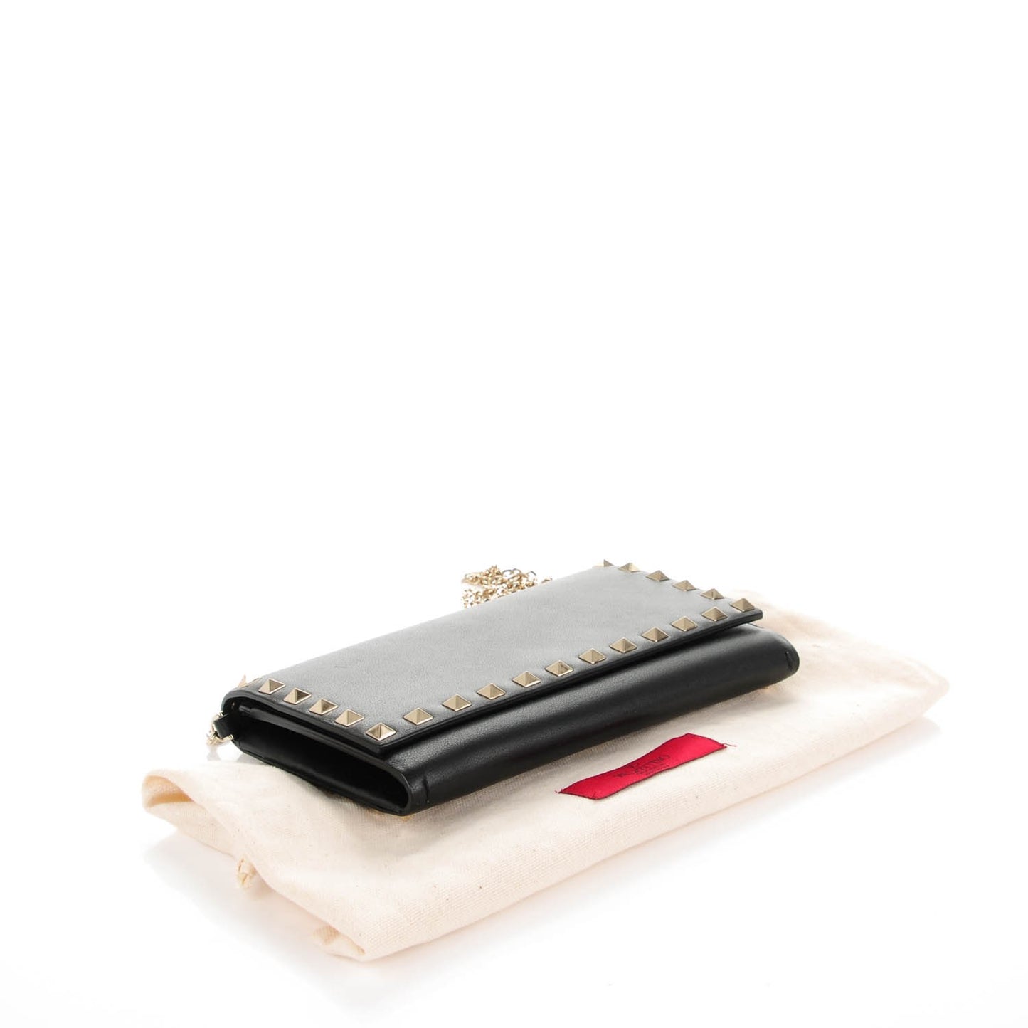 Vitello Small Rockstud Flap Wallet on Chain Black